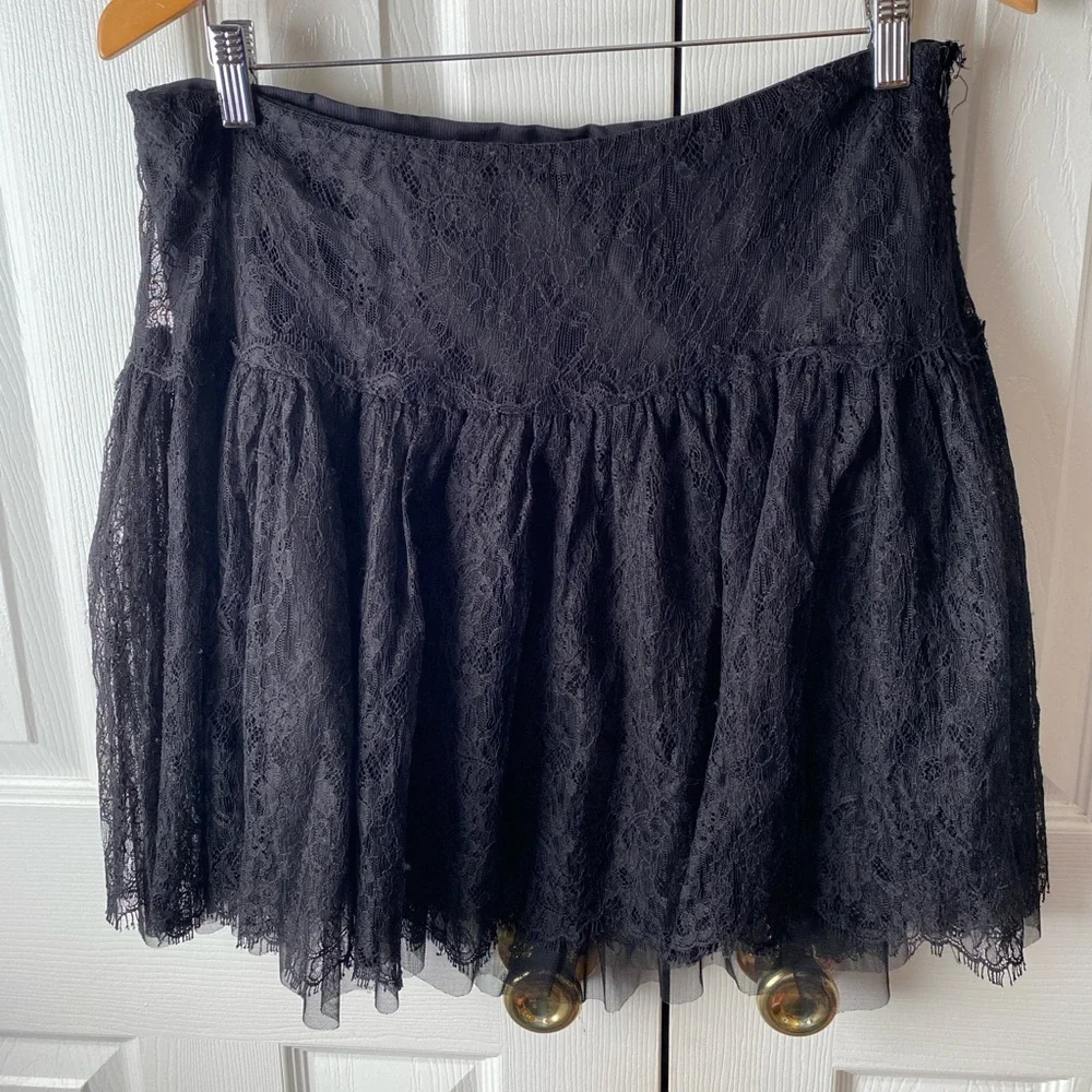 RUGBY Ralph Lauren Black‎ Lace Mesh Whimsigoth Silk Lined Feminine Skirt SZ 12